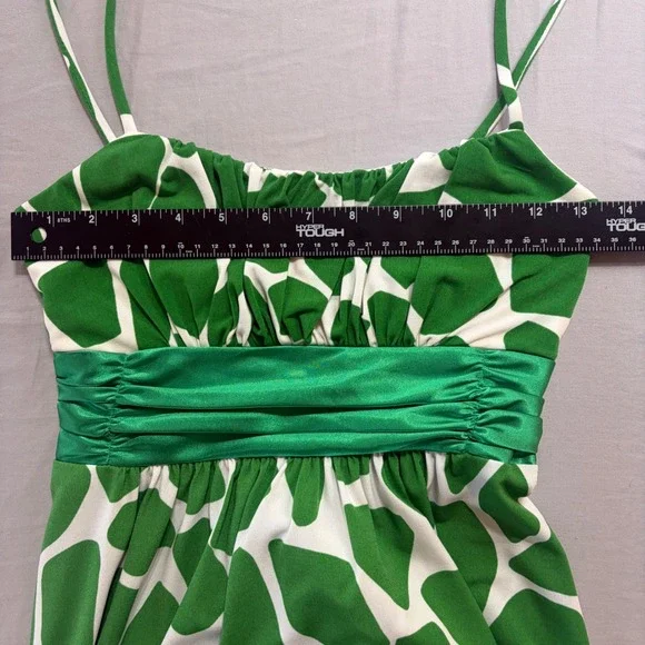 Jodi Kristopher Mini Dress Women S Green Giraffe Print Satin Sash Y2K - Picture 5 of 8